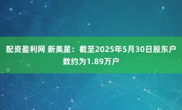 配资盈利网 新美星：截至2025年5月30日股东户数约为1.89万户